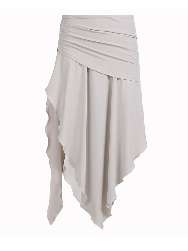 White Ruched Midi Skirt